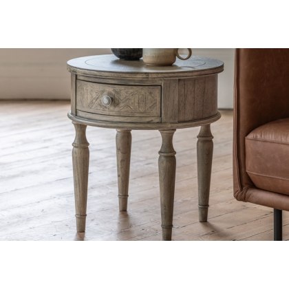 Gallery Direct Mustique French Colonial Round 1 Drawer Side Table Gallery Direct Mustique French Colonial Round 1 Drawer Side Table