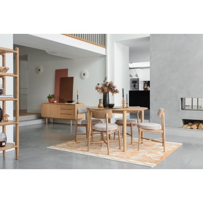 G Plan Winchester Retro Oak 130-170cm D-End Extending Dining Table Set & 4 Flora Taupe Chairs G Plan Winchester Retro Oak 130-170cm D-End Extending Dining Table Set & 4 Flora Taupe Chairs