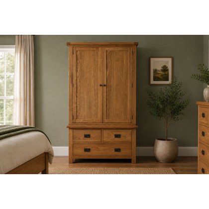 Salisbury Waxed Premium Oak Gents 3 Drawer Wardrobe Salisbury Waxed Premium Oak Gents 3 Drawer Wardrobe