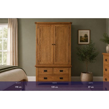 Salisbury Waxed Premium Oak Gents 3 Drawer Wardrobe Salisbury Waxed Premium Oak Gents 3 Drawer Wardrobe