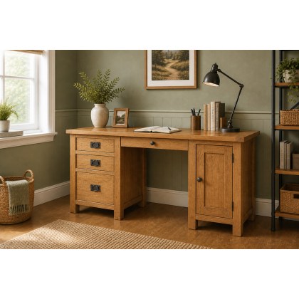 Salisbury Waxed Premium Oak Double Desk Salisbury Waxed Premium Oak Double Desk