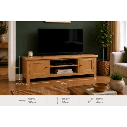 Salisbury Waxed Premium Oak Large Low Line Media Stand Salisbury Waxed Premium Oak Large Low Line Media Stand