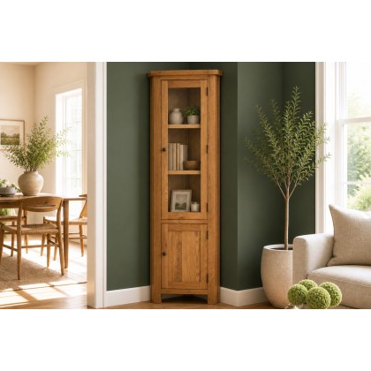 Salisbury Waxed Premium Oak Corner Display Cabinet Salisbury Waxed Premium Oak Corner Display Cabinet