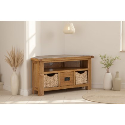 Salisbury Waxed Premium Oak Corner Tv Unit With Baskets Salisbury Waxed Premium Oak Corner Tv Unit With Baskets