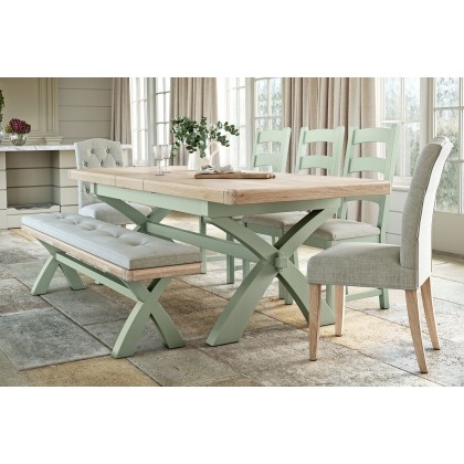 Salcombe Painted Oak Sage Green Cross-Leg Extending Dining Table Salcombe Painted Oak Sage Green Cross-Leg Extending Dining Table