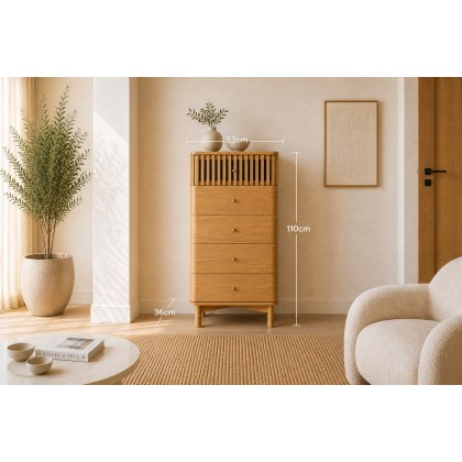 Soho Natural Oak Slatted Tallboy Chest of Drawers Soho Natural Oak Slatted Tallboy Chest of Drawers