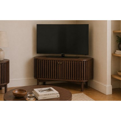 Soho Brown Oak Slatted Corner TV Unit Soho Brown Oak Slatted Corner TV Unit