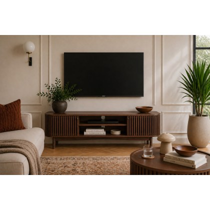 Soho Brown Oak Slatted Large TV Unit Soho Brown Oak Slatted Large TV Unit