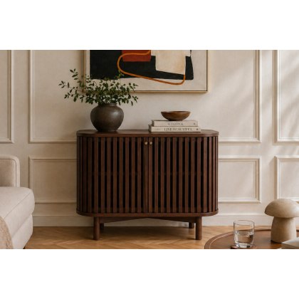 Soho Brown Oak Slatted Small Sideboard Soho Brown Oak Slatted Small Sideboard