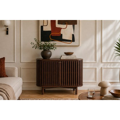 Soho Brown Oak Slatted Small Sideboard Soho Brown Oak Slatted Small Sideboard