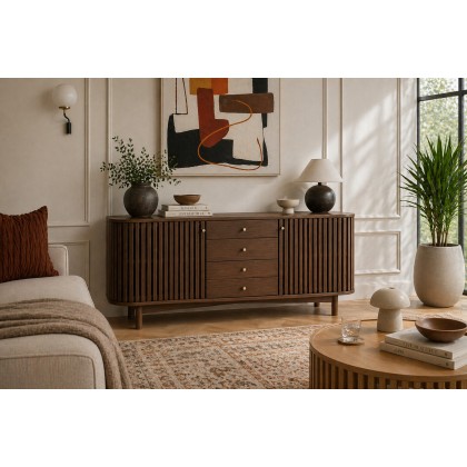Soho Brown Oak Slatted Sideboard with Drawers Soho Brown Oak Slatted Sideboard with Drawers
