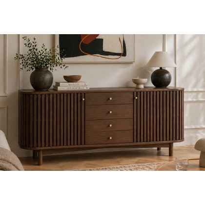 Soho Brown Oak Slatted Sideboard with Drawers Soho Brown Oak Slatted Sideboard with Drawers