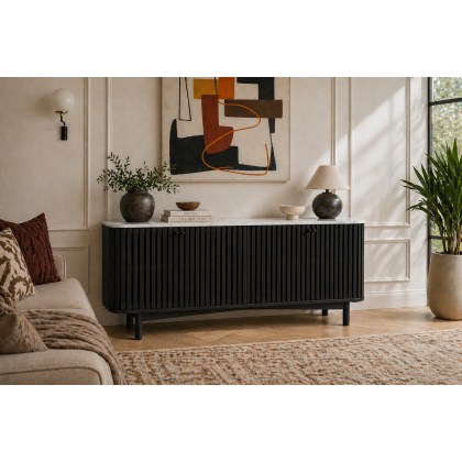 Soho Black Oak Slatted Large Sideboard with Marble Top Soho Black Oak Slatted Large Sideboard with Marble Top