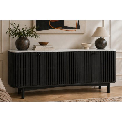 Soho Black Oak Slatted Large Sideboard with Marble Top Soho Black Oak Slatted Large Sideboard with Marble Top