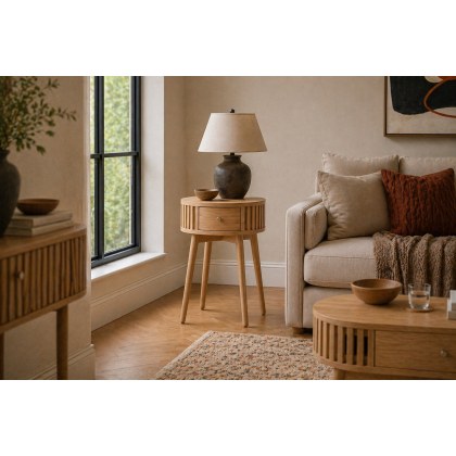 Soho Natural Oak Slatted Round Side Table Soho Natural Oak Slatted Round Side Table