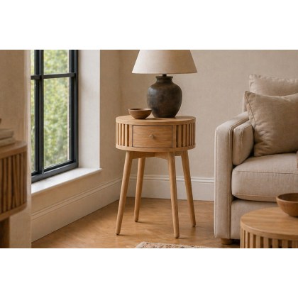 Soho Natural Oak Slatted Round Side Table Soho Natural Oak Slatted Round Side Table