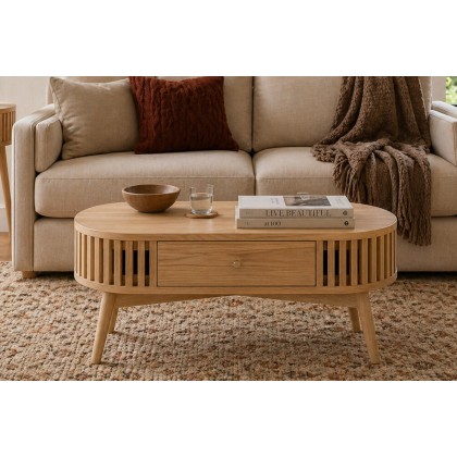 Soho Natural Oak Slatted Oval Coffee Table Soho Natural Oak Slatted Oval Coffee Table
