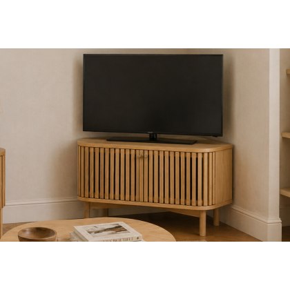 Soho Natural Oak Slatted Corner TV Unit Soho Natural Oak Slatted Corner TV Unit