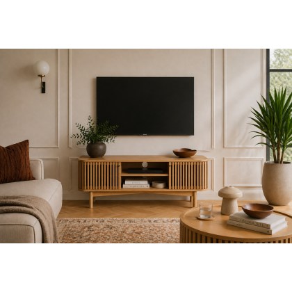 Soho Natural Oak Slatted Small TV Unit Soho Natural Oak Slatted Small TV Unit