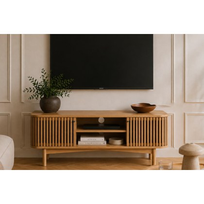 Soho Natural Oak Slatted Small TV Unit Soho Natural Oak Slatted Small TV Unit