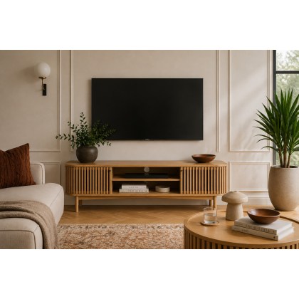 Soho Natural Oak Slatted Large TV Unit Soho Natural Oak Slatted Large TV Unit