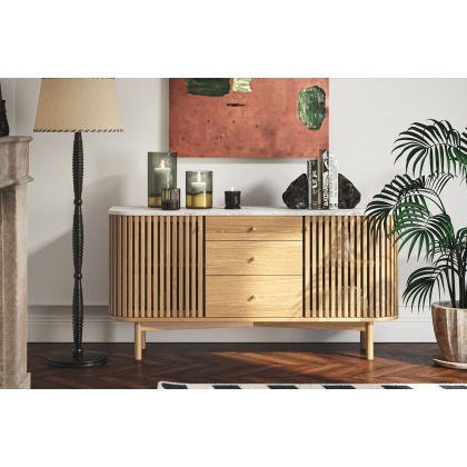 Soho Natural Oak Slatted Sideboard with Drawers & Marble Top Soho Natural Oak Slatted Sideboard with Drawers & Marble Top
