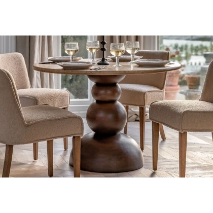 Gallery Direct Sculpt Mango Wood Round Dining Table with Travertine Top Gallery Direct Sculpt Mango Wood Round Dining Table with Travertine Top