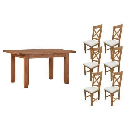 Cotswold Rustic Oak Small Ext Dining Table Set + 6 Chairs Cotswold Rustic Oak Small Ext Dining Table Set + 6 Chairs