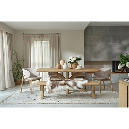 Flynn Natural Oak 200cm Dining Table Set Inc 180cm Bench & 4 Noah Chairs Flynn Natural Oak 200cm Dining Table Set Inc 180cm Bench & 4 Noah Chairs