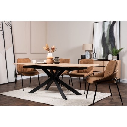 Jaxon Oak Finish 160-220cm Ext Dining Table Set with x4 Jackson Chairs in Tan Jaxon Oak Finish 160-220cm Ext Dining Table Set with x4 Jackson Chairs in Tan