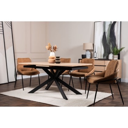 Jaxon Oak Finish 160-220cm Ext Dining Table Set with x4 Jackson Chairs in Tan Jaxon Oak Finish 160-220cm Ext Dining Table Set with x4 Jackson Chairs in Tan