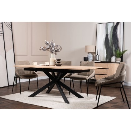 Jaxon Oak Finish 160-220cm Ext Dining Table Set with x4 Jackson Chairs in Taupe Jaxon Oak Finish 160-220cm Ext Dining Table Set with x4 Jackson Chairs in Taupe