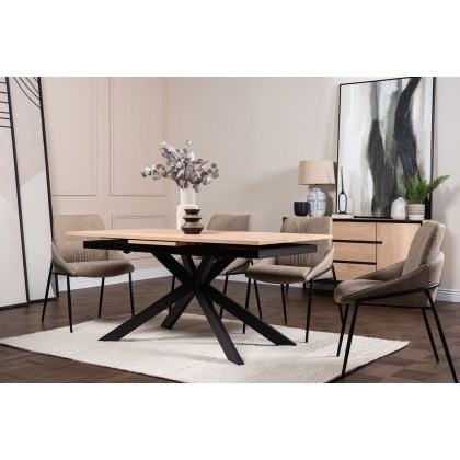 Jaxon Oak Finish 160-220cm Ext Dining Table Set with x4 Jackson Chairs in Taupe Jaxon Oak Finish 160-220cm Ext Dining Table Set with x4 Jackson Chairs in Taupe