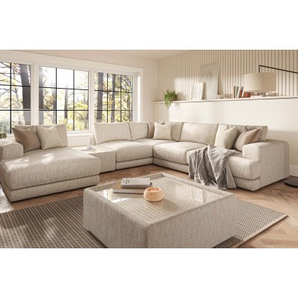 Niki Fabric Modular Large Corner Sofa Group with Chaise End and Glass Table Niki Fabric Modular Large Corner Sofa Group with Chaise End and Glass Table