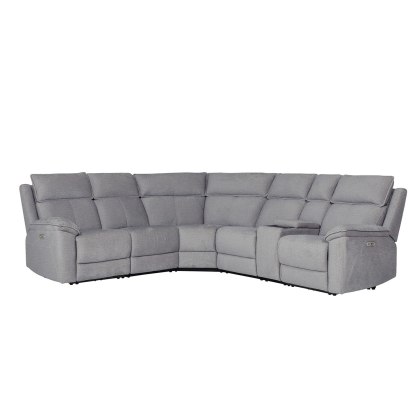 Blaine 5 Seater Electric Recliner Corner Sofa with Console in Greige Fabric Blaine 5 Seater Electric Recliner Corner Sofa with Console in Greige Fabric
