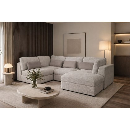 Madison 5 Seater Modular Corner Sofa in Grey Chenille with Storage Footstool Madison 5 Seater Modular Corner Sofa in Grey Chenille with Storage Footstool