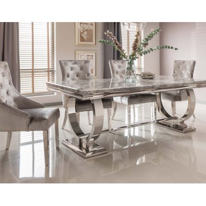 Arianna Grey Marble 200cm Dining Set - Table + 6 Belvedere Pewter Chairs