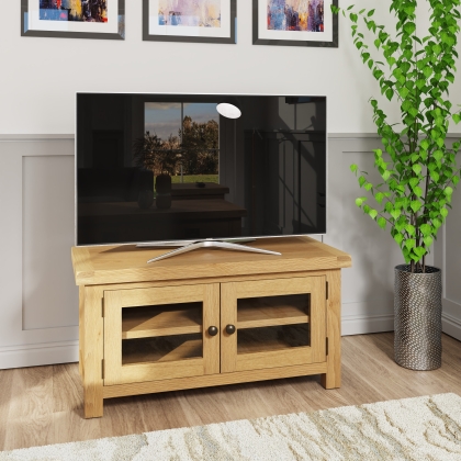 Light Rustic Oak Standard TV Unit With Glazed Doors