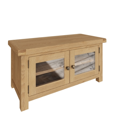 Light Rustic Oak Standard TV Unit With Glazed Doors