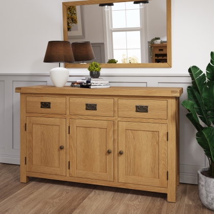 Light Rustic Oak 3 Door Sideboard