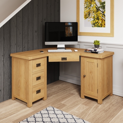 Light Rustic Oak Corner Computer Desk