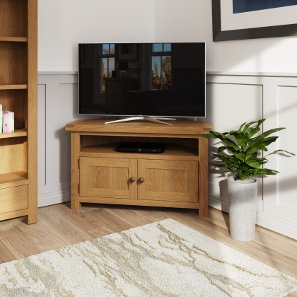 Light Rustic Oak Corner TV Unit