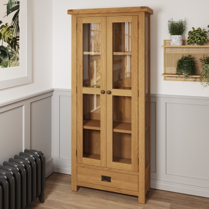 Light Rustic Oak Display Cabinet With Glass Doors