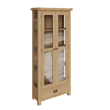 Light Rustic Oak Display Cabinet With Glass Doors