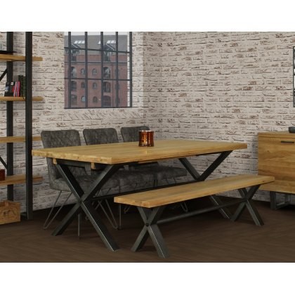 Forge Industrial 190 Dining Table Set with 180cm Bench & 4 Grey Dining Chairs Forge Industrial 190 Dining Table Set with 180cm Bench & 4 Grey Dining Chairs