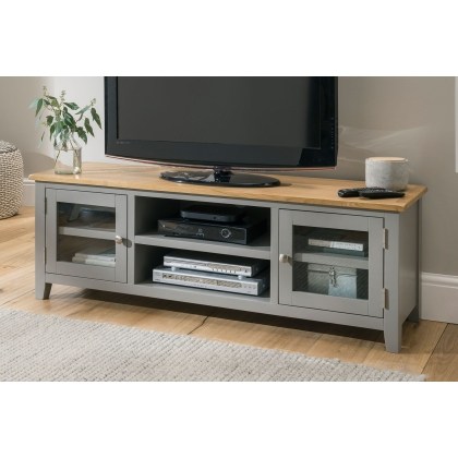Chester Oak Painted Grey - Large TV Unit 150cm Wide| Moles Breath Grey Chester Oak Painted Grey - Large TV Unit 150cm Wide| Moles Breath Grey