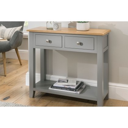Chester Oak Painted Grey - 2 Console Table 85cm Wide| Moles Breath Grey Chester Oak Painted Grey - 2 Console Table 85cm Wide| Moles Breath Grey
