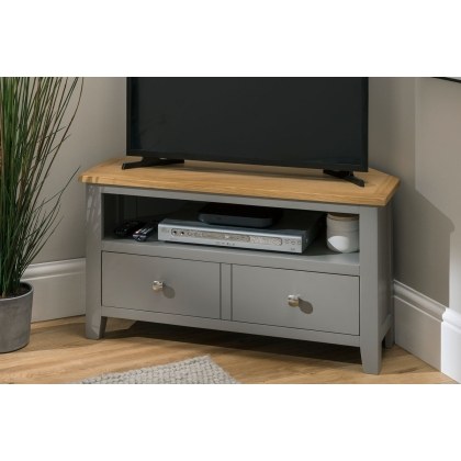 Chester Oak Painted Grey - Corner TV Unit 90cm Wide| Moles Breath Grey Chester Oak Painted Grey - Corner TV Unit 90cm Wide| Moles Breath Grey
