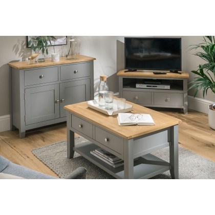 Chester Oak Painted Grey - Corner TV Unit 90cm Wide| Moles Breath Grey Chester Oak Painted Grey - Corner TV Unit 90cm Wide| Moles Breath Grey