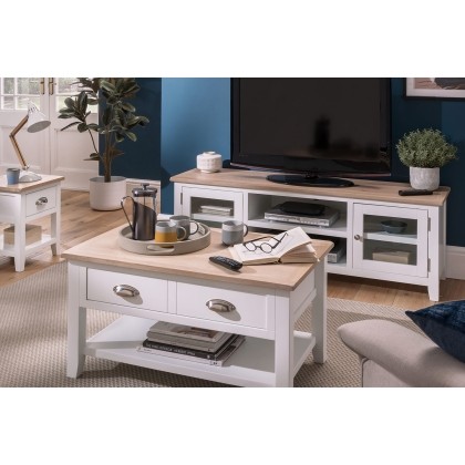 Chester Oak Painted White - Large TV Unit 150cm Wide| F&B All White Chester Oak Painted White - Large TV Unit 150cm Wide| F&B All White